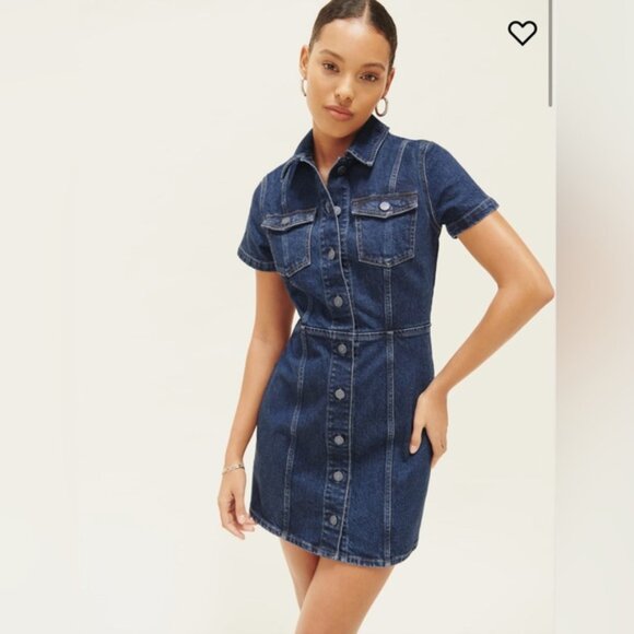 NWT Reformation Kent Denim Mini Dress in Rockaway Blue Size 6 - Picture 2 of 10